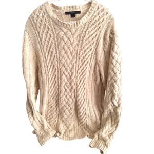 Vintage Womens Chunky cable knit sweater beige Size XL preppy, academia, fall